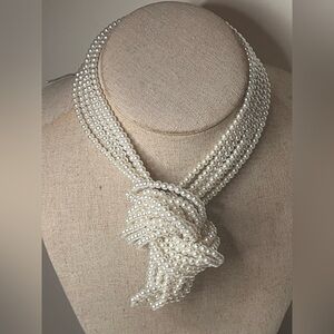 6 Strand Elegant Faux Pearl Necklace Long Length